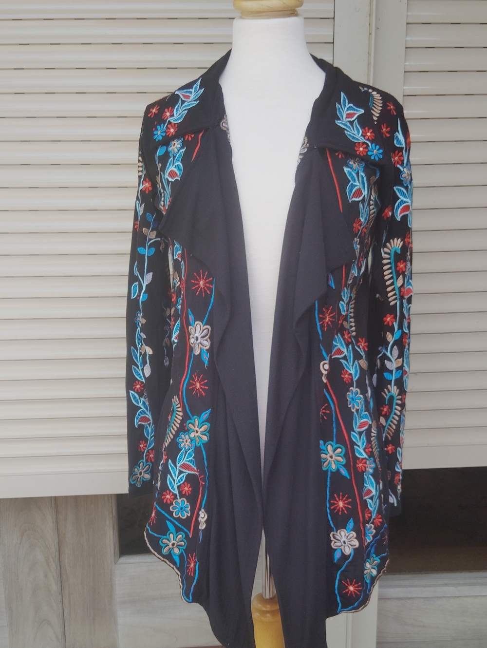 Scully Black Embroidered Floral Open-Front Jacket